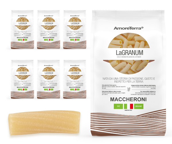 (Angebot) 6 Stk. Traditionelle Makkaroni "LaGranum" - handwerklich, BIO, 100% italienischer Weizen, langsam trocknend.