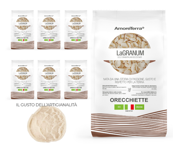 (Angebot) 6 Stk. Traditionelle Orecchiette "LaGranum" - handwerklich, BIO, 100% italienischer Weizen, langsam trocknend.