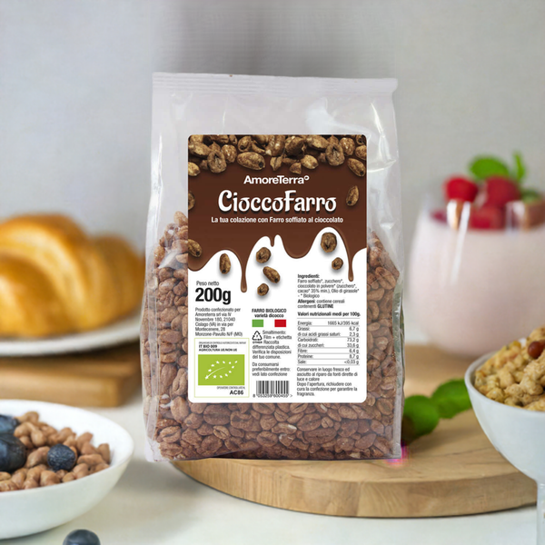 Cioccofarro, gepuffter Dinkel mit Schokolade, bio 200gr.